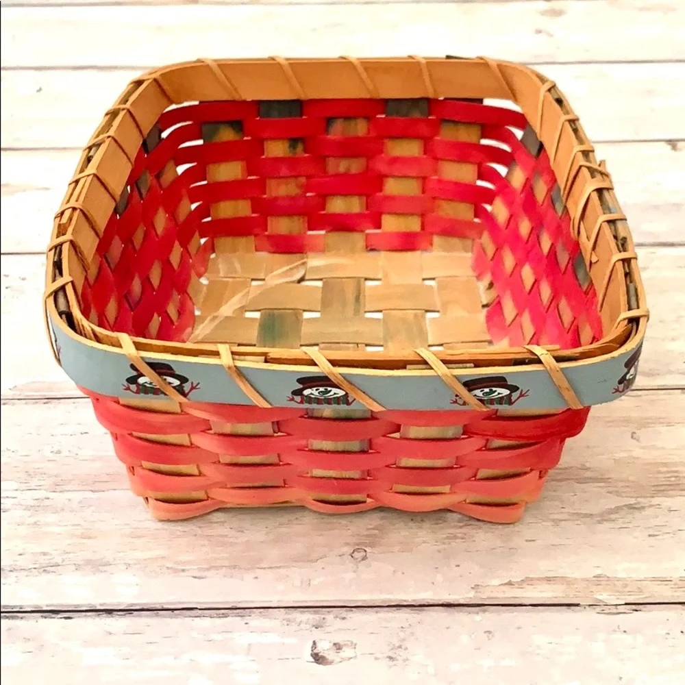 Wood Wicker Christmas Basket 8x10in Snowman Print